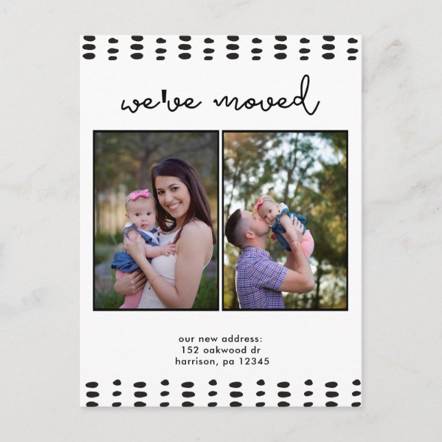 Change of Address Double Add Photo Black and White Announcement Postcard (Front)