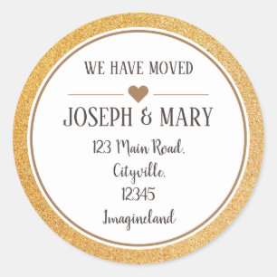 Change of address gold glitter  modern classic round sticker