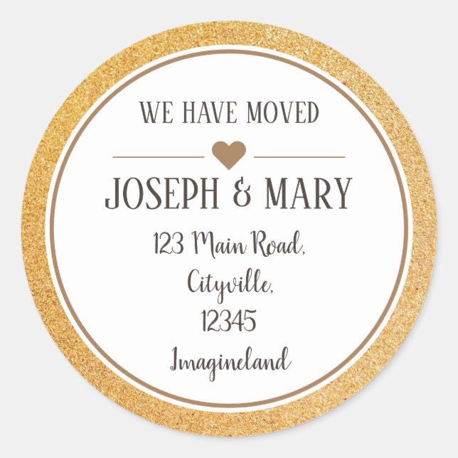 Change of address gold glitter  modern classic round sticker (Front)