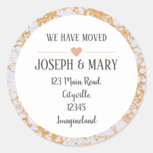 Change of address gold marble modern classic round sticker
