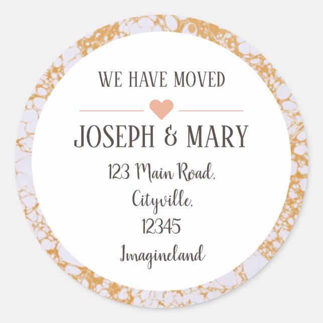 Change of address gold marble modern classic round sticker (Front)