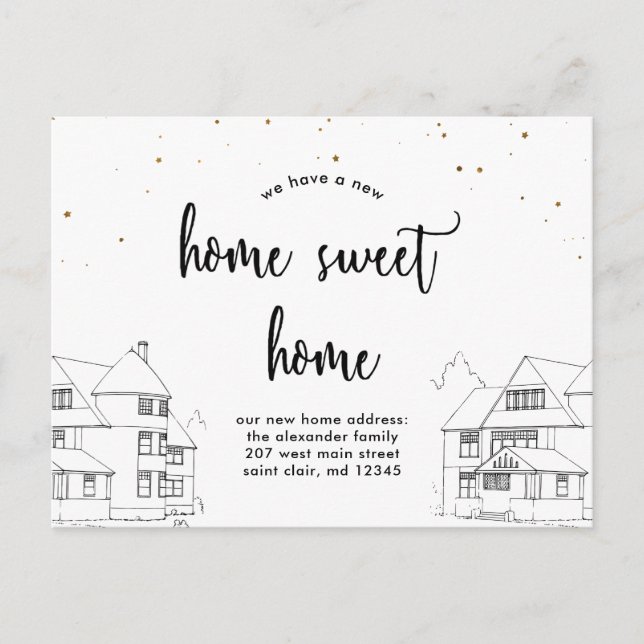 Change of Address Home Sweet Home with Stars Announcement Postcard (Front)