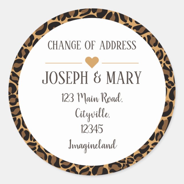 Change of address Leopard Print Classic Round Sticker (Front)