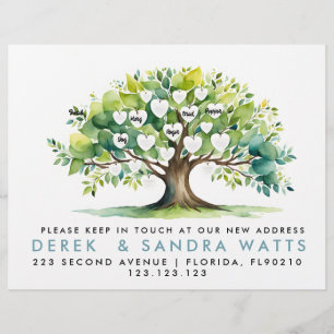 change of address, moved announcement family tree flyer