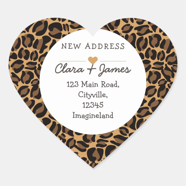 Change of address new address Leopard Print Heart Sticker (Front)
