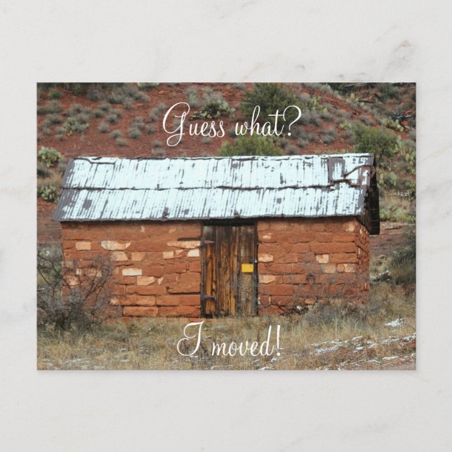 Change of address, old red rock cabin announcement postcard (Front)
