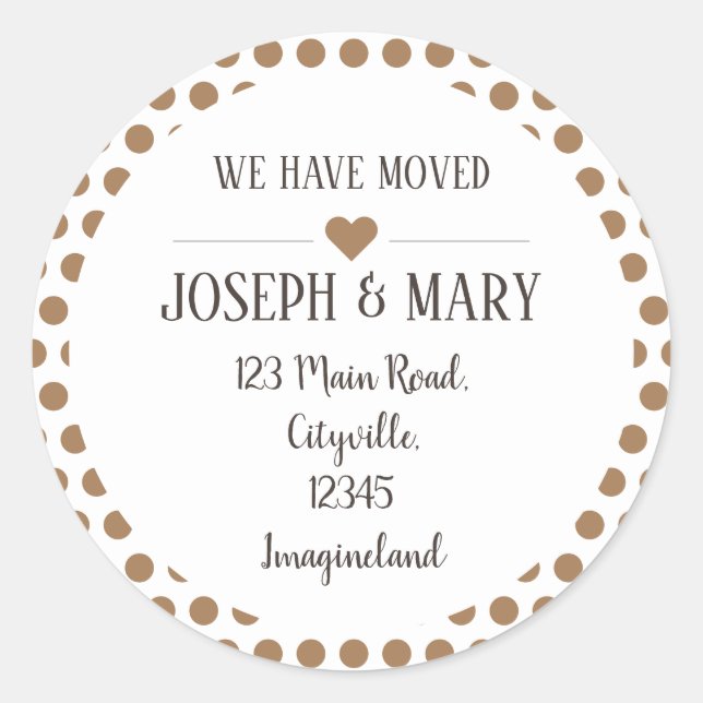 Change of address polka dots classic round sticker (Front)