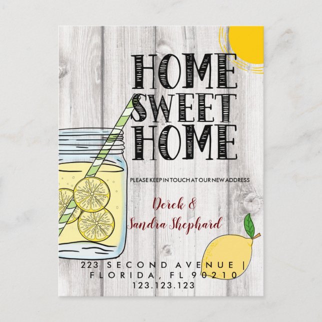 Change of address postcard we have moved lemonade (Front)