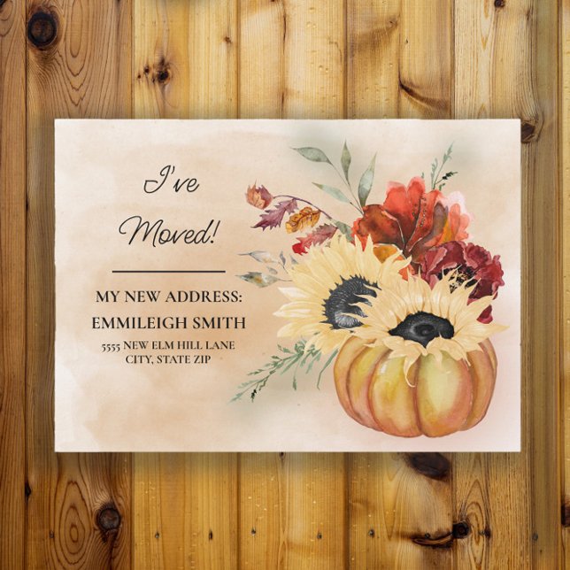 Change of Address Pumpkin Flowers Fall Autumn  Announcement (Pumpkins and sunflowers fall/autumn change of address moving announcement)