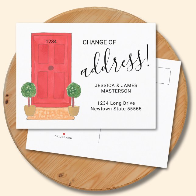 Change Of Address Red Door Moving Announcement Postcard (Creator Uploaded)