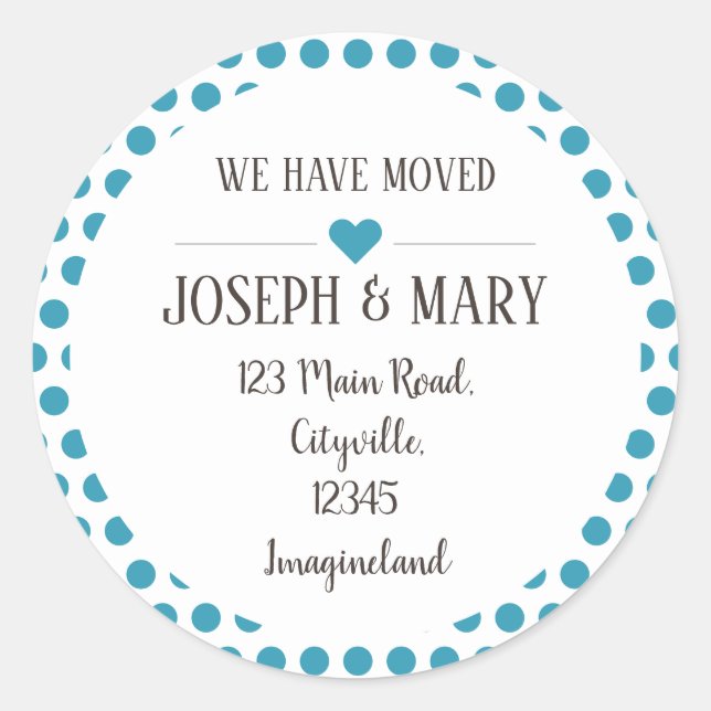 Change of address silver blue polka dots classic round sticker (Front)