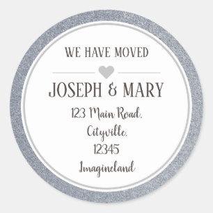 Change of address silver glitter  modern classic round sticker
