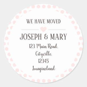 Change of address silver pink polka dots classic round sticker