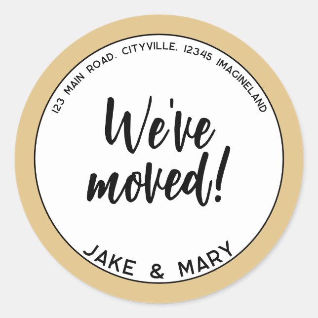 Change of address Simple Modern We've moved Gold Classic Round Sticker (Front)