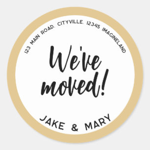 Change of address Simple Modern We've moved Gold Classic Round Sticker