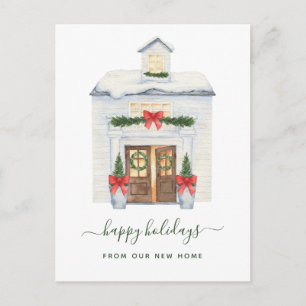 Change of Address   Snowy Christmas House Holiday Postcard