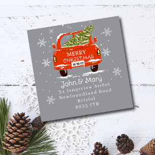 Change of Address Sticker  Christmas car with tree