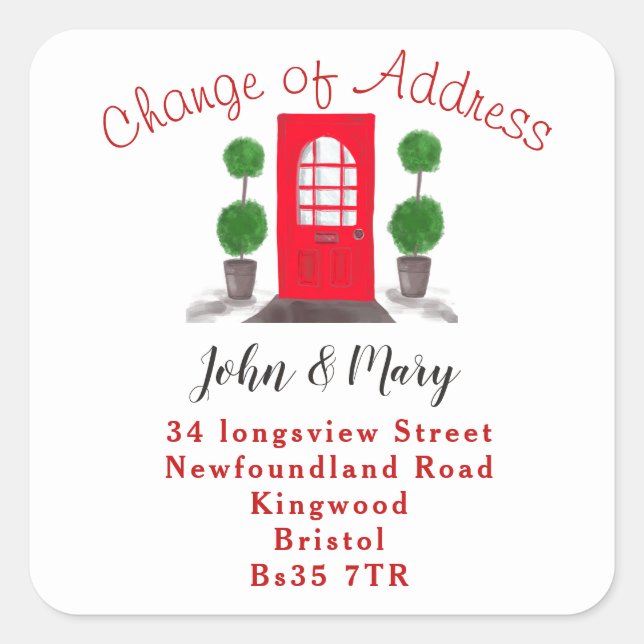 Change of Address sticker red front door (Front)