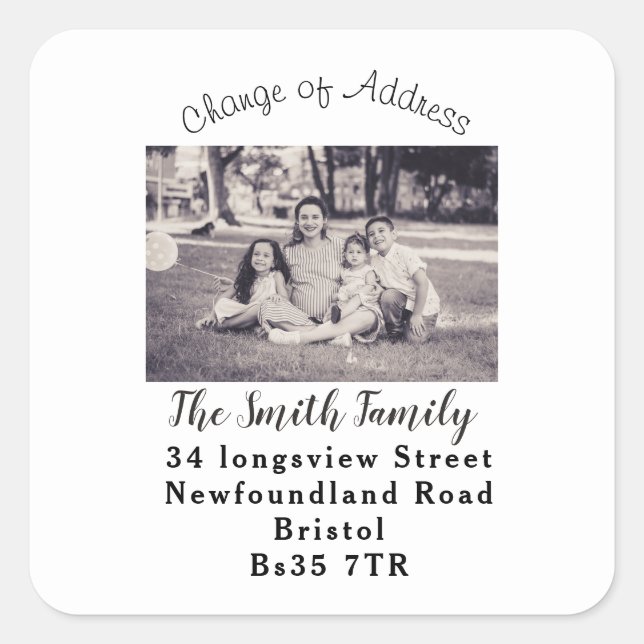 Change of Address sticker with family photo (Front)
