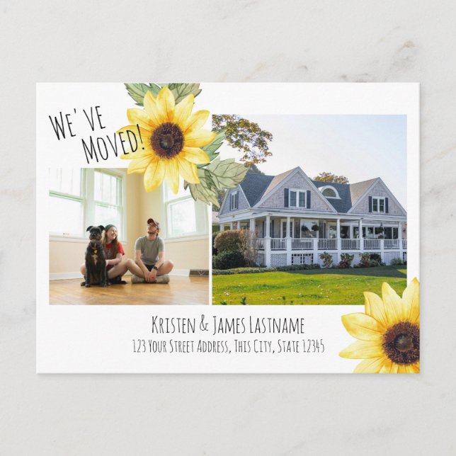 Change of Address Sunflower with Photo Announcement Postcard (Front)