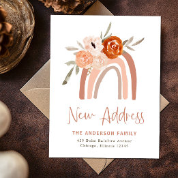 Change of Address | Terracotta Boho Rainbow Floral Postcard
