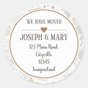Change of address terrazzo modern classic round sticker