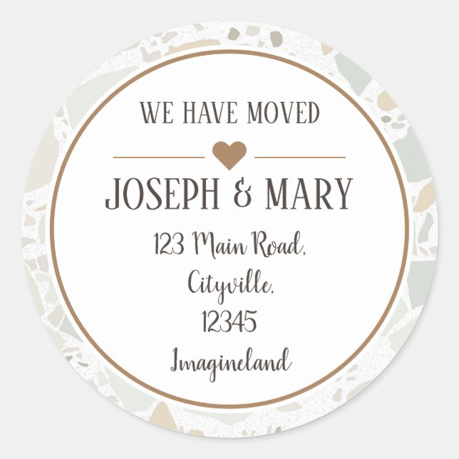 Change of address terrazzo modern classic round sticker (Front)