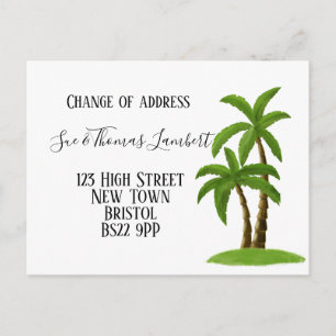 Change of address tropical, palm tree, beach announcement postcard