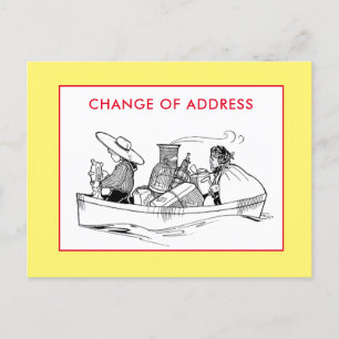 Change of Address Vintage Boat Travelers Yellow Announcement Postcard