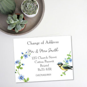 Change of address watercolour bird announcement postcard