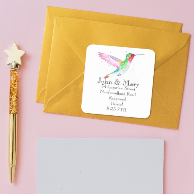 Change of Address watercolour hummingbird Square Sticker (Creator Uploaded)