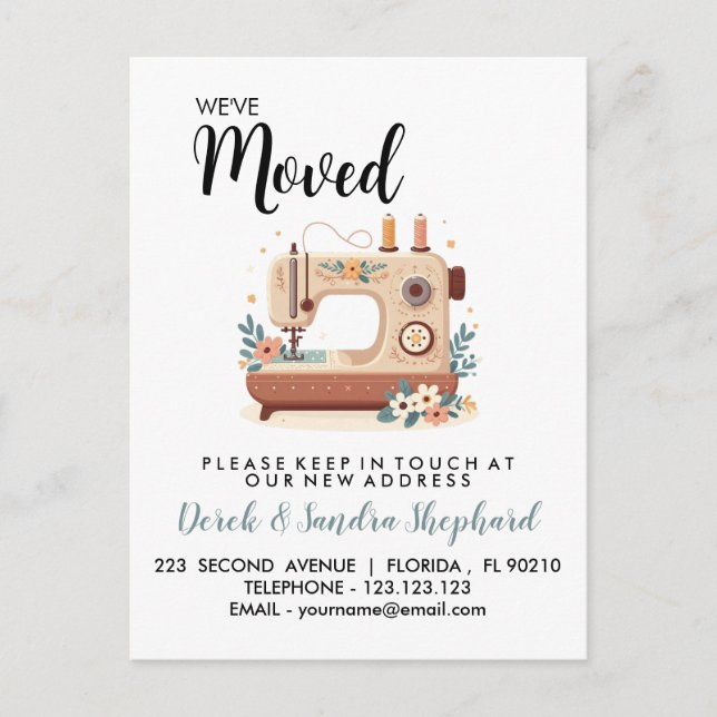 Change of address we have moved sewing machine announcement postcard (Front)