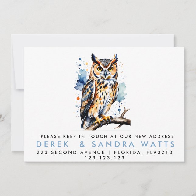 change of address we've moved announcement owl (Front)