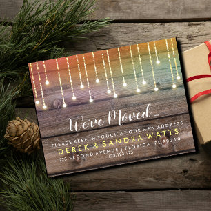 Change of address we've moved house wood lights announcement postcard
