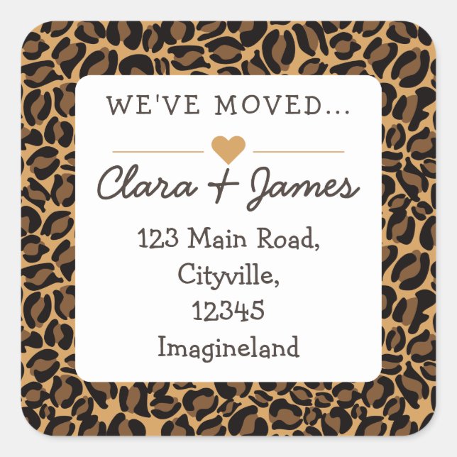 Change of address We've moved Leopard Print Square Sticker (Front)