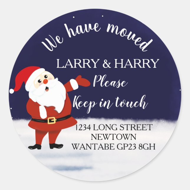 Change of Address winter christmas Santa Classic Round Sticker (Front)