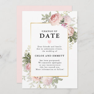 Change of Date Pink Floral Wedding Announcement
