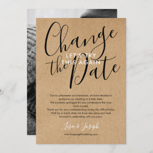 Change of Date Postponed Cancelled Rustic Photo Invitation