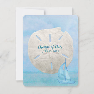 Change of Date sand dollar and sailboat Save The Date