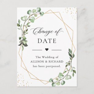 Change of Date Simple Geometric Eucalyptus Leaves Postcard