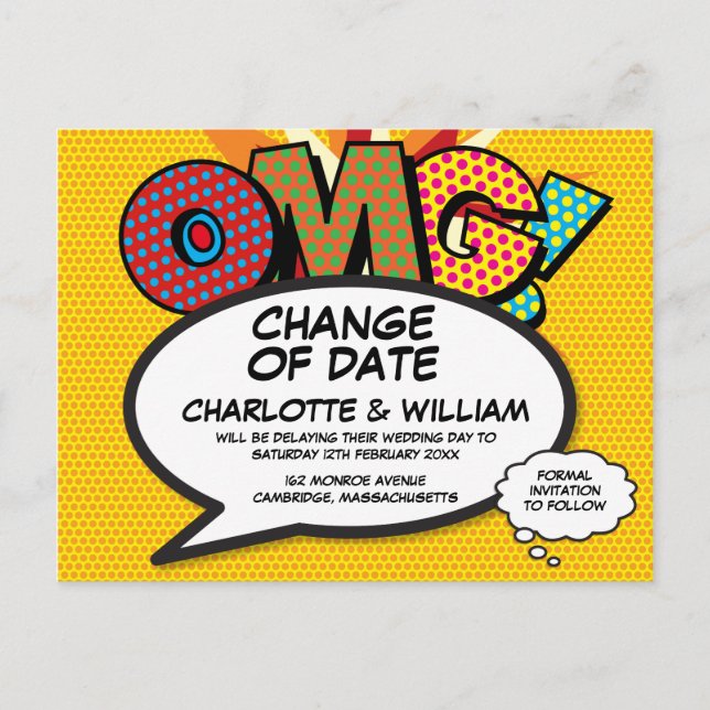 Change of Date Simple Modern Fun Comic Postcard (Front)