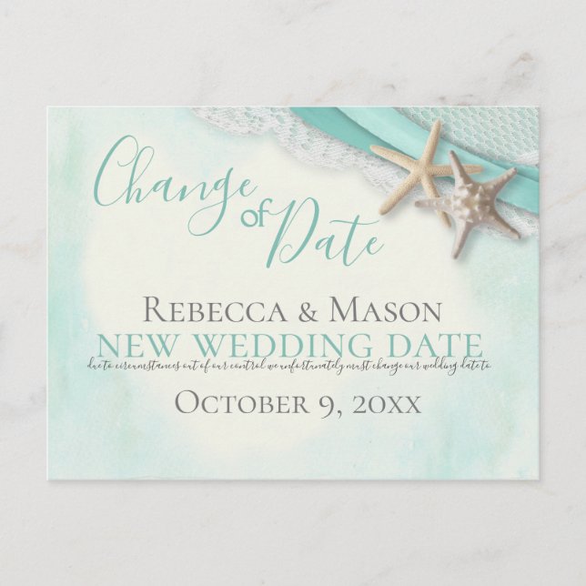 Change of Date Starfish and Ribbon Postcard (Front)