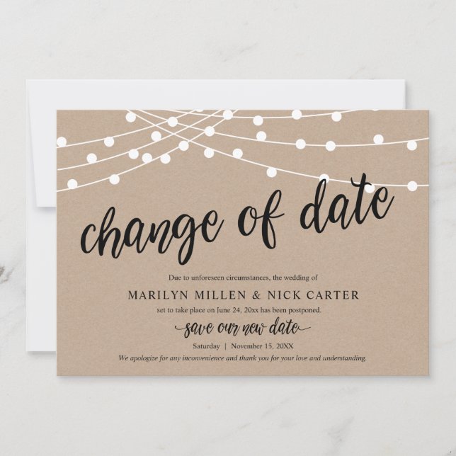 Change of date, String lights, Announcement Card (Front)