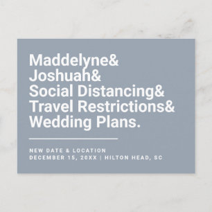 Change of Date Trendy Ampersand Dusty Blue Wedding Postcard