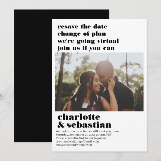 Change of Plan Virtual Wedding Save the Date Photo (Front/Back)