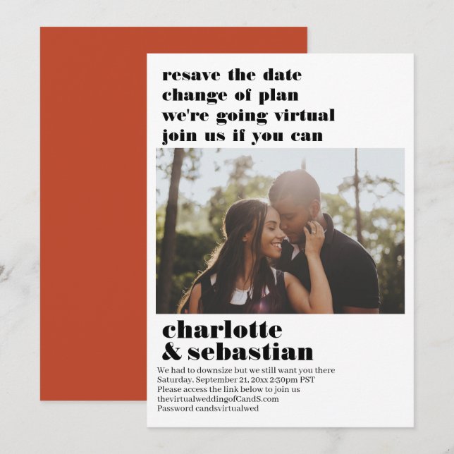 Change of Plan Virtual Wedding Save the Date Photo (Front/Back)
