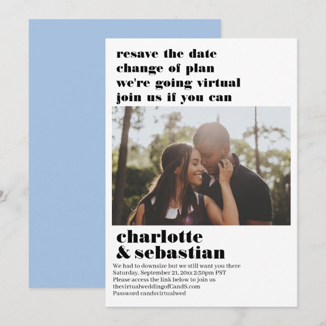 Change of Plan Virtual Wedding Save the Date Photo (Front/Back)