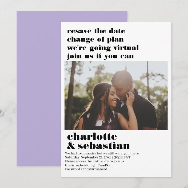 Change of Plan Virtual Wedding Save the Date Photo (Front/Back)