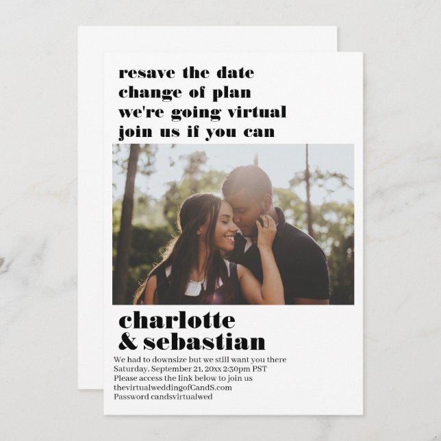 Change of Plan Virtual Wedding Save the Date Photo (Front/Back)