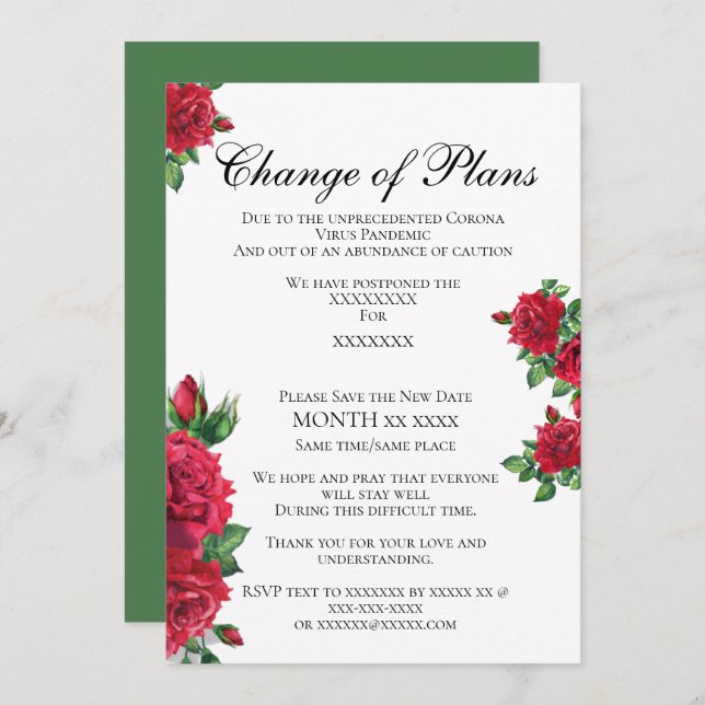 Change of Plans Announcement (Front/Back)